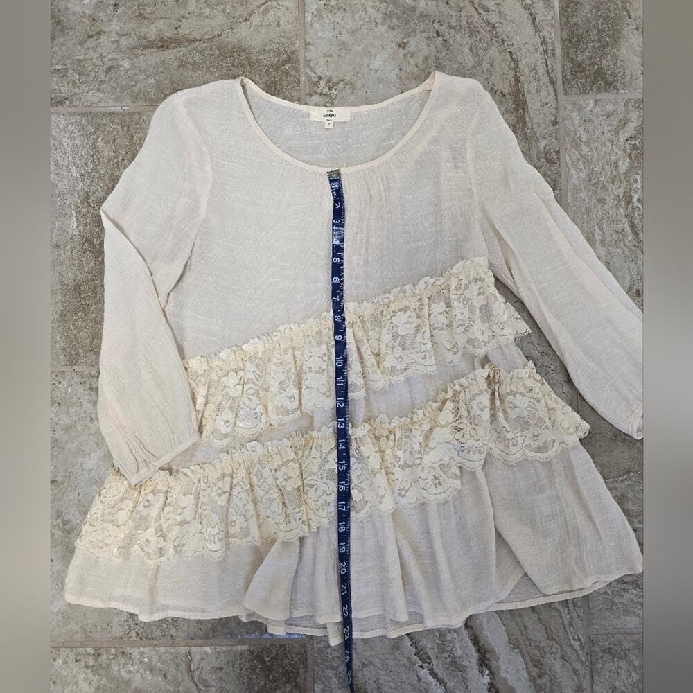 Vintage Boho Gauze Womens top size small, cream colored with tiered lace Romanti - Picture 12 of 13